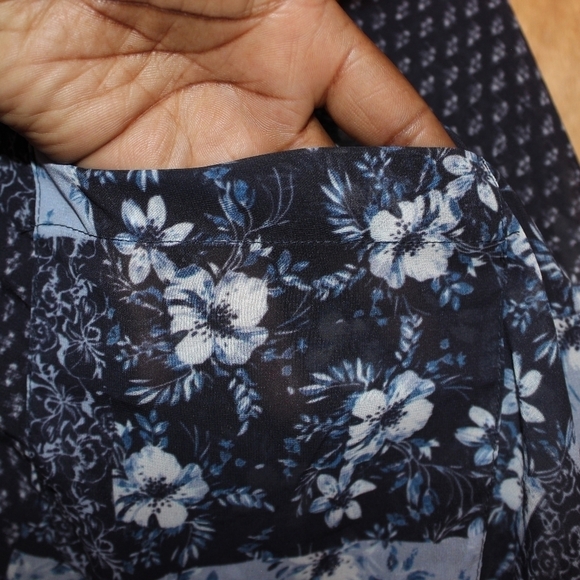 FRENCH Connection Floral Patchwork Sheered Blouse with Tied Front Hem - Picture 5 of 9